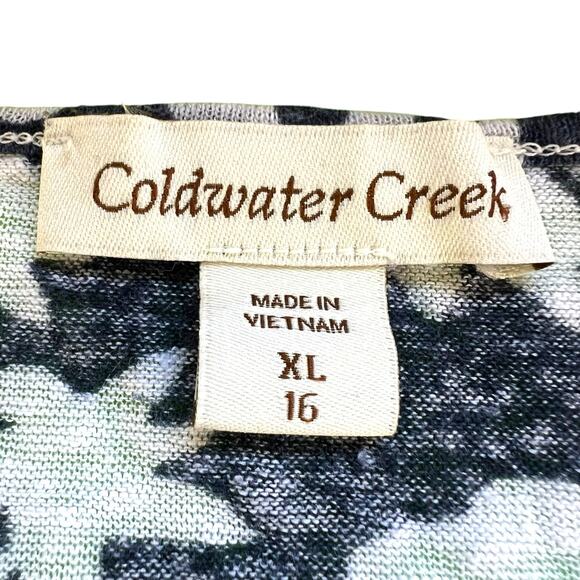 Coldwater Creek Womens Kimono Blouse Shirt Top Linen Floral Pullover Blue White - Picture 7 of 9